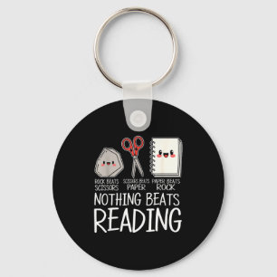 Rock paper scissors nothing beats reading book key ring