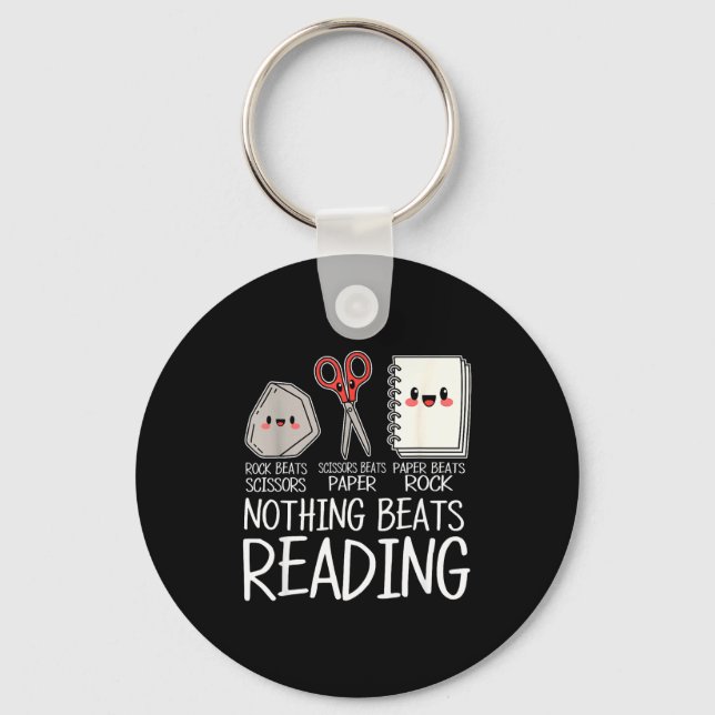Rock paper scissors nothing beats reading book key ring (Front)