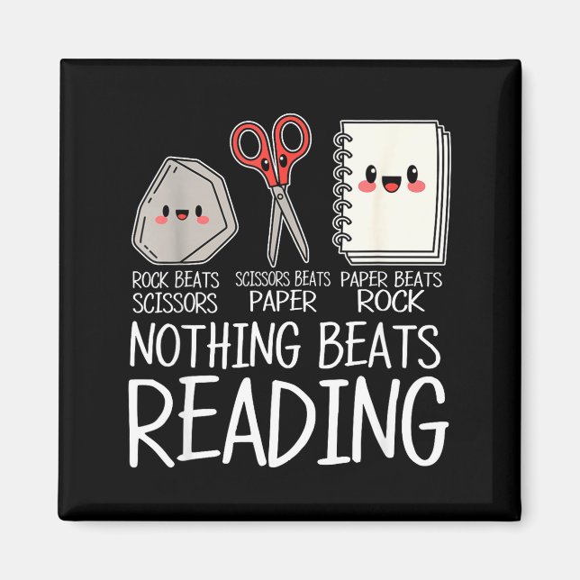 Rock paper scissors nothing beats reading book magnet (Front)