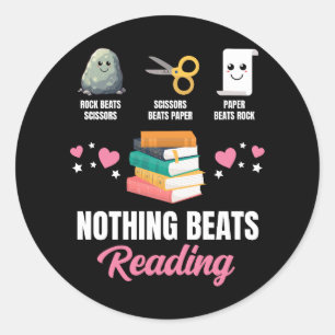 Rock Paper Scissors Nothing Beats Reading Classic Round Sticker