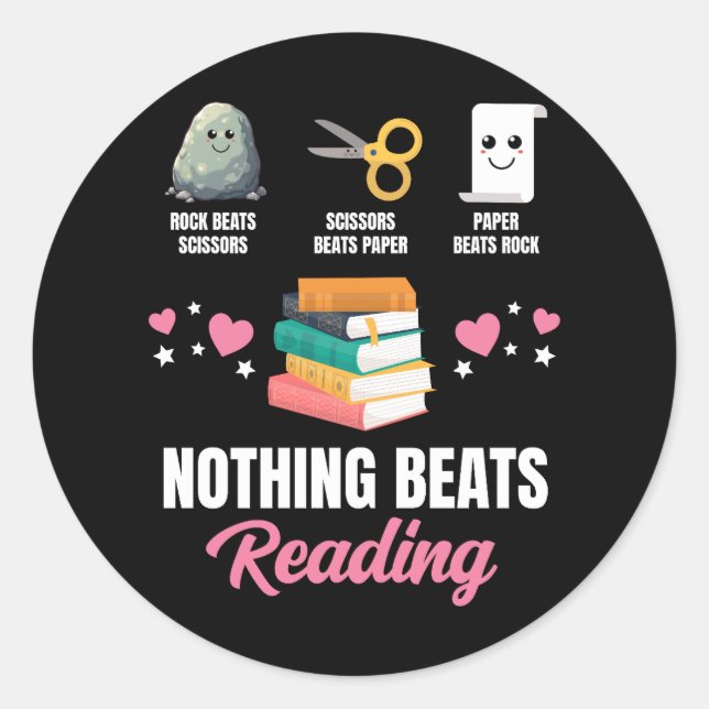 Rock Paper Scissors Nothing Beats Reading Classic Round Sticker (Front)