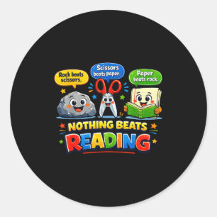 Rock paper scissors nothing beats reading funny classic round sticker