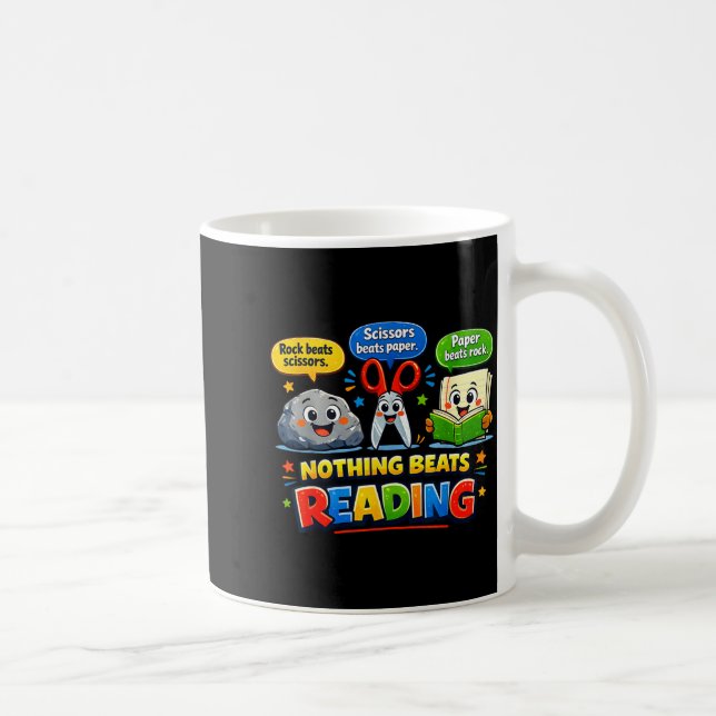 Rock paper scissors nothing beats reading funny coffee mug (Right)