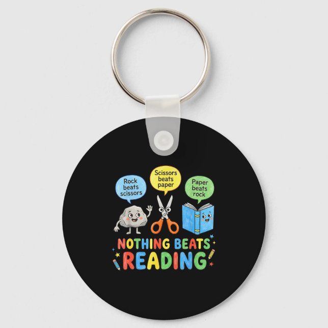Rock paper scissors nothing beats reading funny key ring (Front)