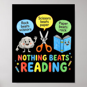 Rock paper scissors nothing beats reading funny poster