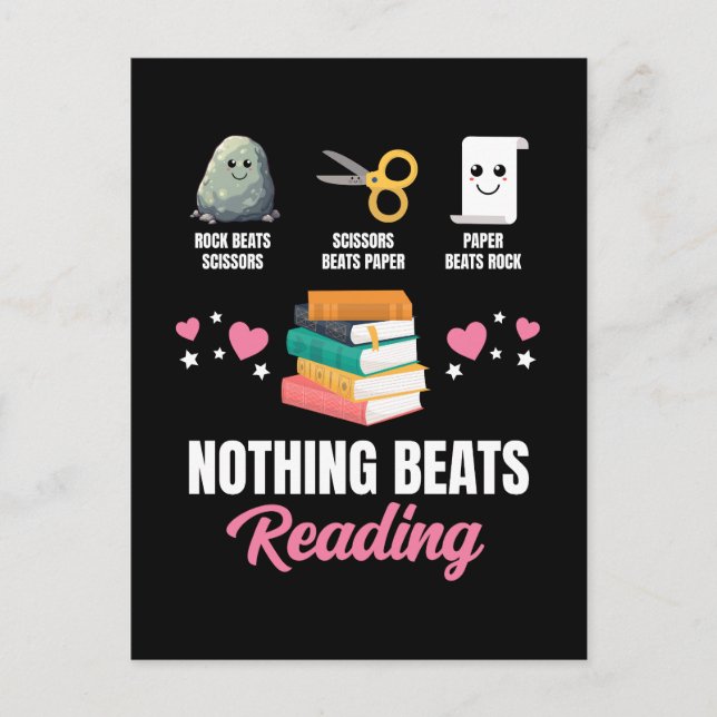 Rock Paper Scissors Nothing Beats Reading Holiday Postcard (Front)