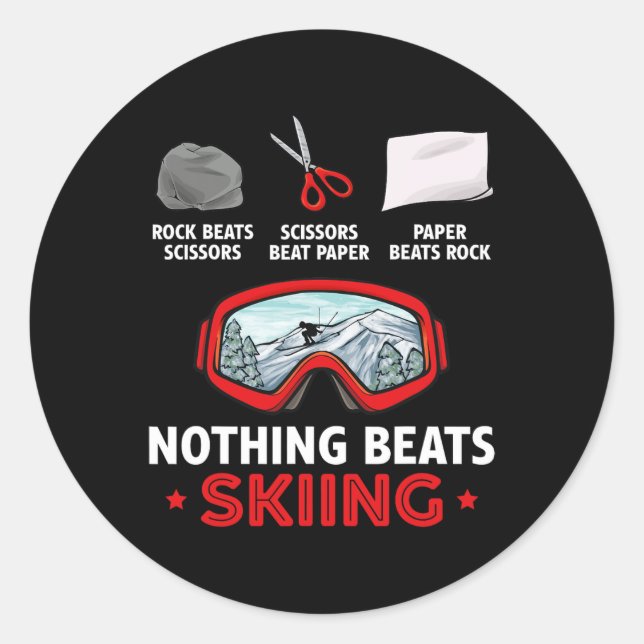 Rock Paper Scissors Nothing Beats Skiing  Classic Round Sticker (Front)