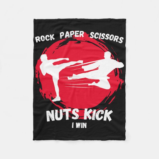 Rock Paper Scissors Nuts Kick Win Funny Taekwondo  Fleece Blanket (Front)