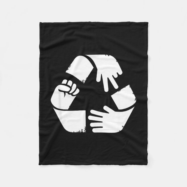 Rock paper scissors recycling symbol funny hand fleece blanket (Front)