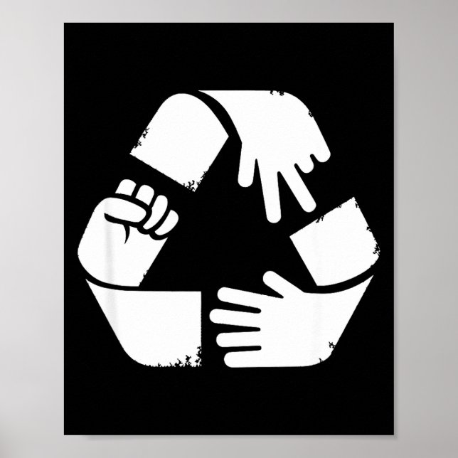 Rock paper scissors recycling symbol funny hand poster (Front)