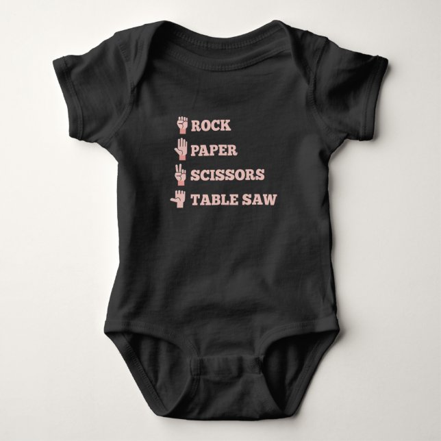 Rock Paper Scissors Table Saw Funny Carpenter Baby Bodysuit (Front)