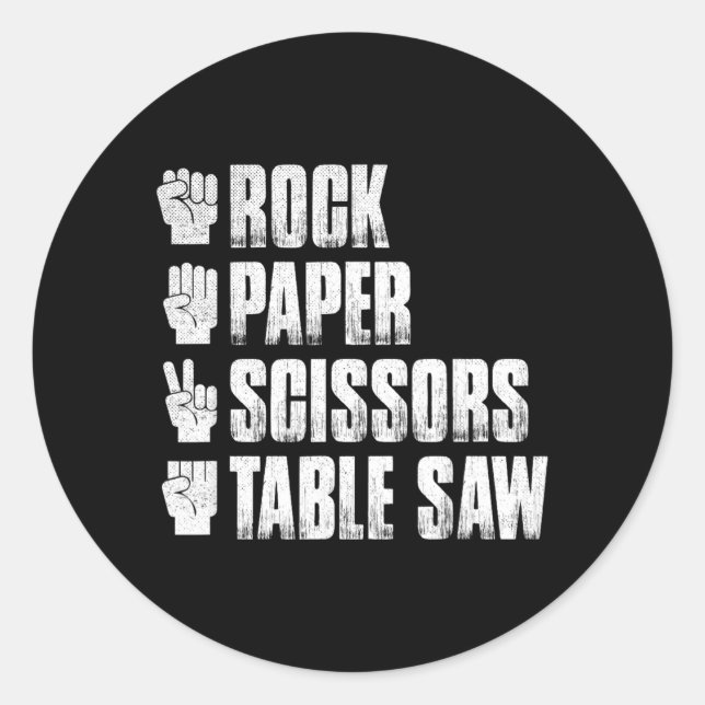 Rock Paper Scissors Table Saw Funny Halloween Classic Round Sticker (Front)