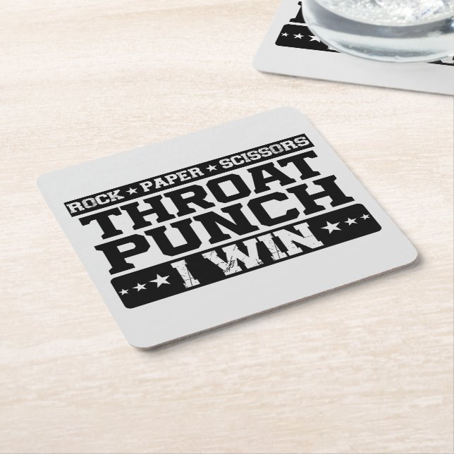 Rock Paper Scissors Throat Punch I Win, Funny  Square Paper Coaster (Angled)