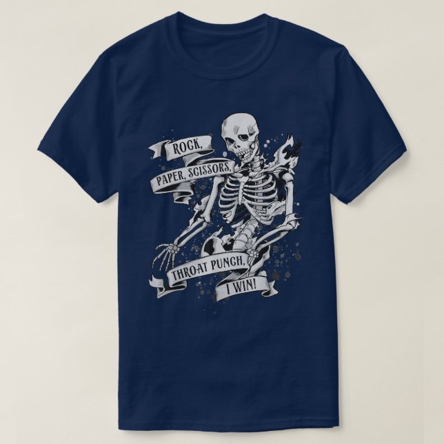 Rock Paper Scissors Throat Punch I Win  Skeleton  T-Shirt (Design Front)