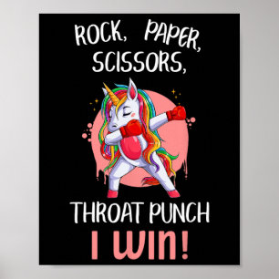 Rock Paper Scissors Throat Punch I Win Unicorn Box Poster
