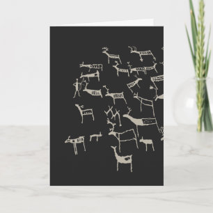 Rock Petroglyph Ancient European Deer Hunting Card