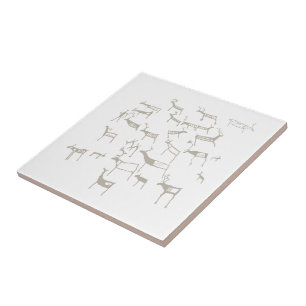 Rock Petroglyph Ancient European Deer Hunting Ceramic Tile