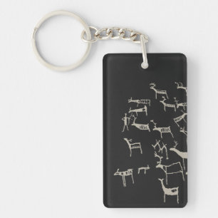 Rock Petroglyph Ancient European Deer Hunting Key Ring
