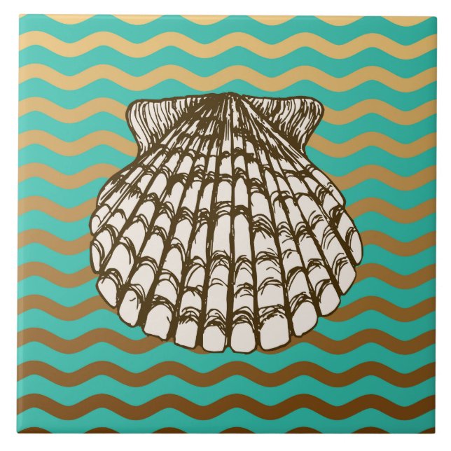 Rock Pool Nautical Clam Shell Design Ceramic Tile (Front)