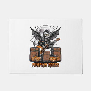 Rock Pumpkin Skull Vintage Engraving Halloween Shi Doormat