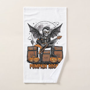 Rock Pumpkin Skull Vintage Engraving Halloween Shi Hand Towel