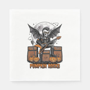 Rock Pumpkin Skull Vintage Engraving Halloween Shi Napkin
