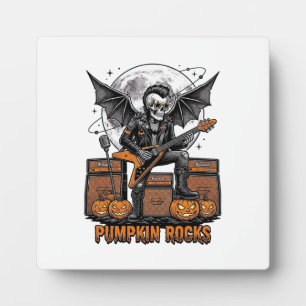 Rock Pumpkin Skull Vintage Engraving Halloween Shi Plaque