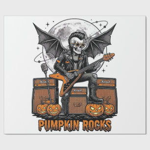Rock Pumpkin Skull Vintage Engraving Halloween Shi Wrapping Paper