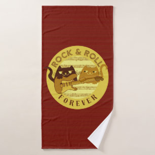 Rock Roll Bath Towel Funny Cats Guitar