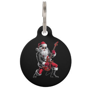 Rock & Roll Christmas Santa Claus Guitar Player Pet Tag