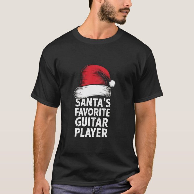 Rock Roll Christmas Santa Claus Guitar Player T-Shirt (Front)