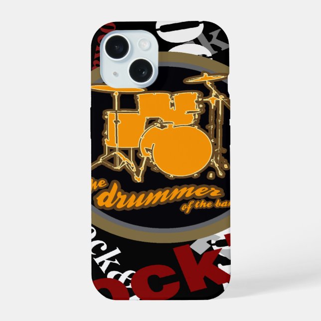 Rock & roll ~ drummer iPhone 15 case (Back)
