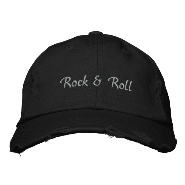 Rock & Roll Embroidered Light Text Baseball Cap (Front)