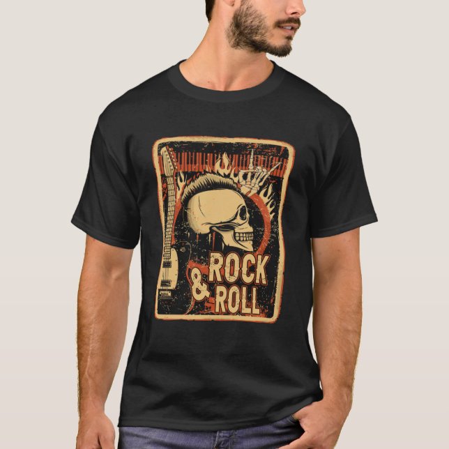 Rock & Roll Guitar Skeleton Rock Music Hand Gestur T-Shirt (Front)
