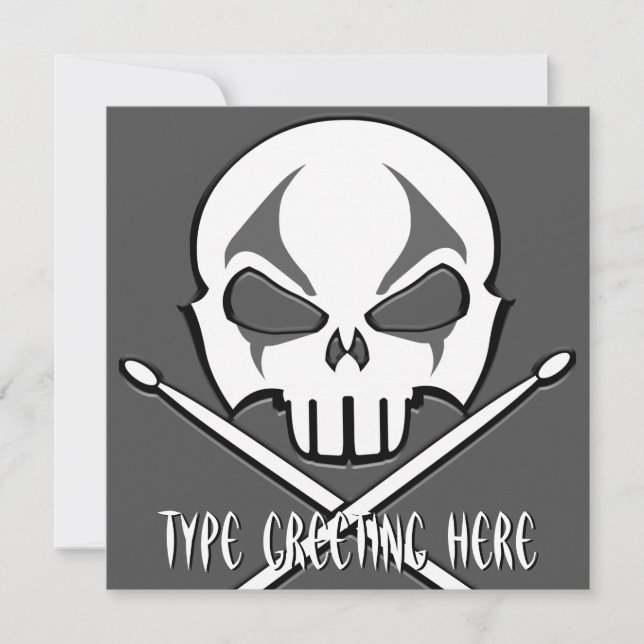 Rock & Roll Invitations Personalised Drummer Cards (Front)