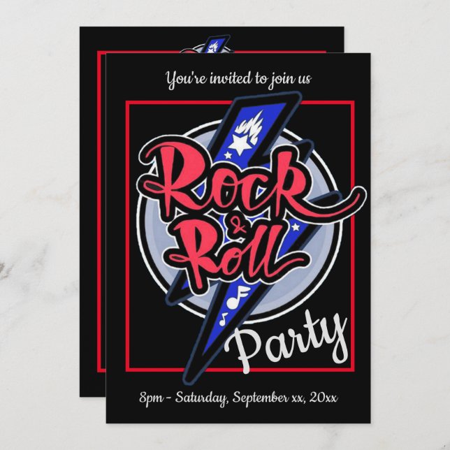 Rock & Roll Lightning Party Invitation (Front/Back)