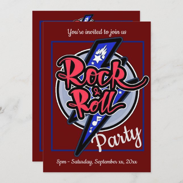 Rock & Roll Lightning Red Party Invitation (Front/Back)