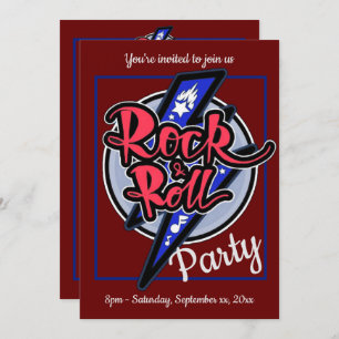 Rock & Roll Lightning Red Party Invitation