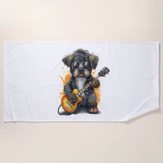 Rock Roll Puppy Dog (Four) Beach Towel