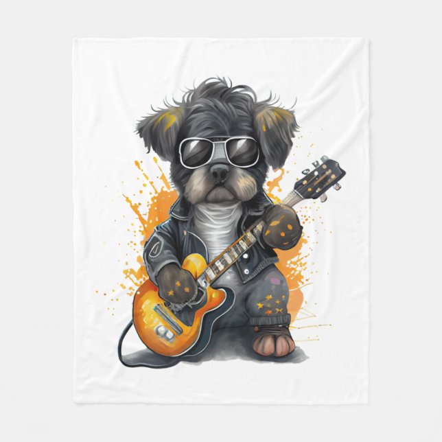 Rock  Roll Puppy Dog (Four)   Fleece Blanket (Front)