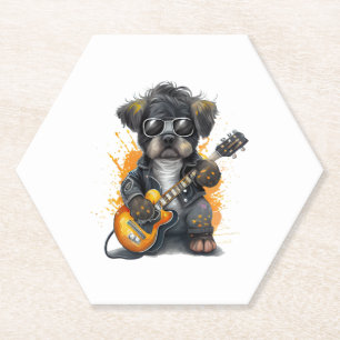 Rock Roll Puppy Dog (Four) Paper Coaster