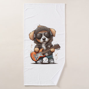 Rock Roll Puppy Dog (Six) Bath Towel