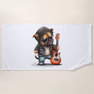 Rock  Roll Puppy Dog (Three)   Beach Towel
