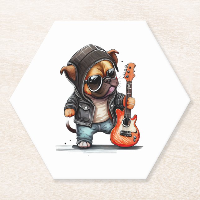 Rock  Roll Puppy Dog (Three)   Paper Coaster (Front)