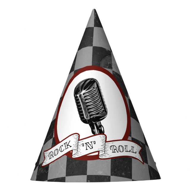 Rock & Roll Retro Microphone Rockabilly Paper Party Hat (Front)
