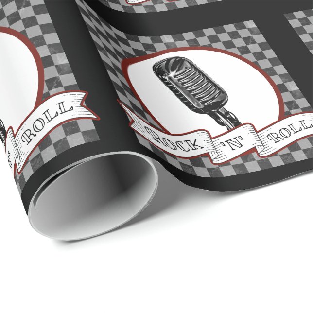 Rock & Roll Retro Microphone Rockabilly Pin Up Wrapping Paper (Roll Corner)