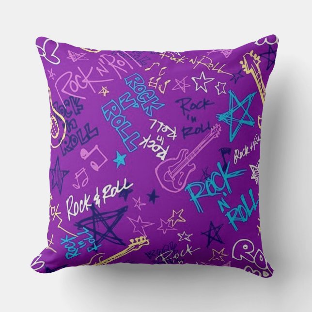 Rock & Roll Rock Star Purple Throw Pillow (Front)