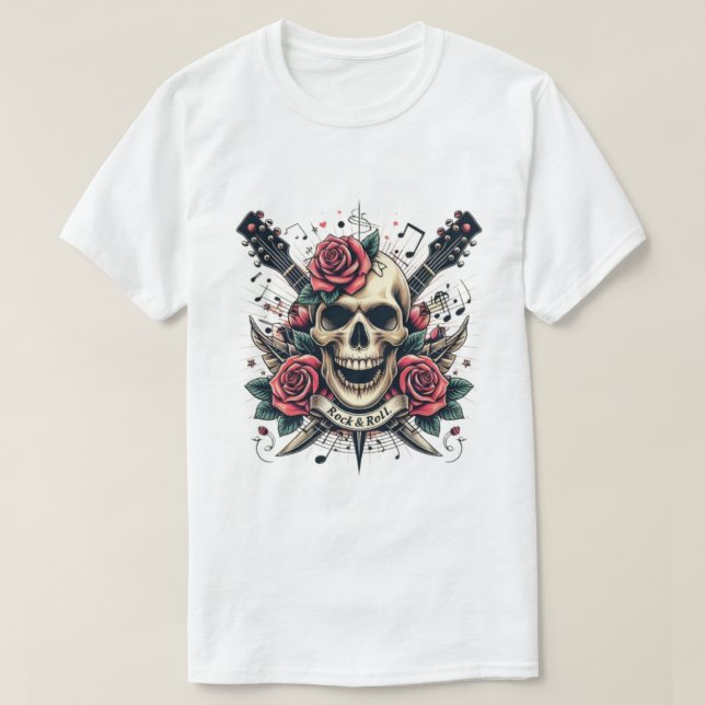  Rock & Roll Skull Tattoo T-Shirt Design (Design Front)