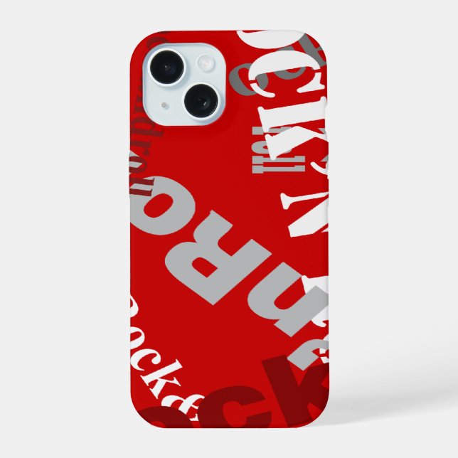 Rock & roll typography design iPhone 15 case (Back)