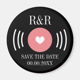 Rock & roll vinyl music record wedding save date magnet